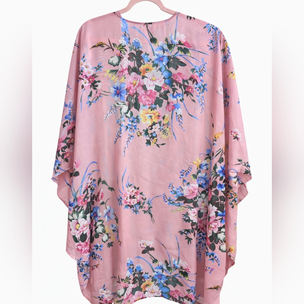 🌺 Umgee Pink Floral Kimono Duster Beach Size  Medium Large - Picture 2 of 7